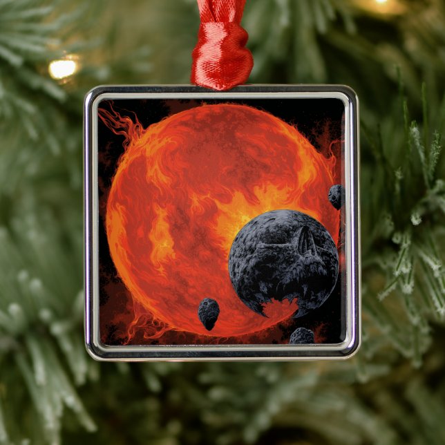 Space Graveyard Skull Halloween Galaxy of Horrors Metal Ornament (Tree)