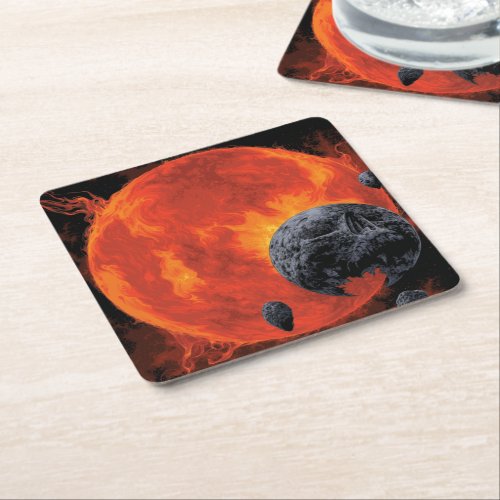Space Graveyard Skull Halloween Galaxy of Horrors Square Paper Coaster