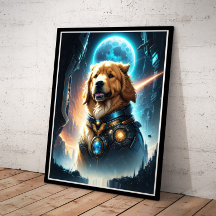 Space guardian Golden Retriever in sci-fi armor