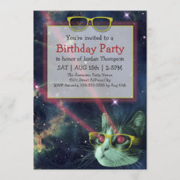 Space Hipster Cat Birthday Invitation