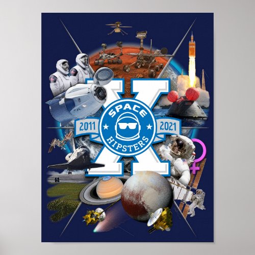 Space Hipsters X Collage Wall Art Poster 9 x 12