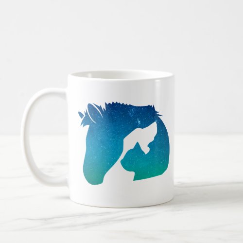 Space Horse Head Silhouette With A Dog and Cat  Coffee Mug