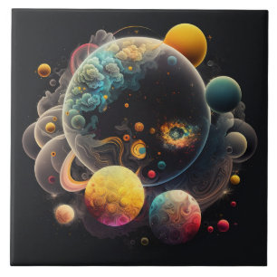 Space-Inspired Watercolor Ceramic Tile