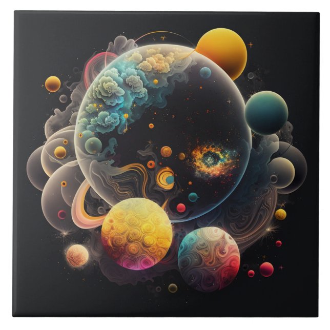 Space-Inspired Watercolor Ceramic Tile (Front)