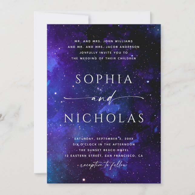 Space invitation. Night wedding. Universe. Stars Invitation (Front)