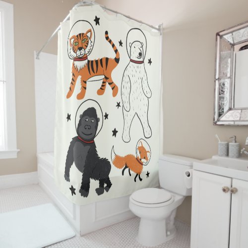 Space is Wild Animal Astronauts Illustrated Shower Curtain