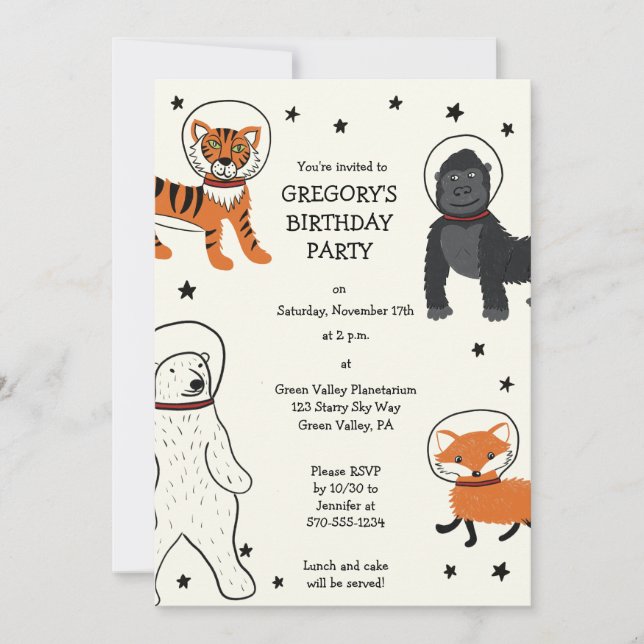 Space is Wild Animal Astronauts Party Invitation (Front)