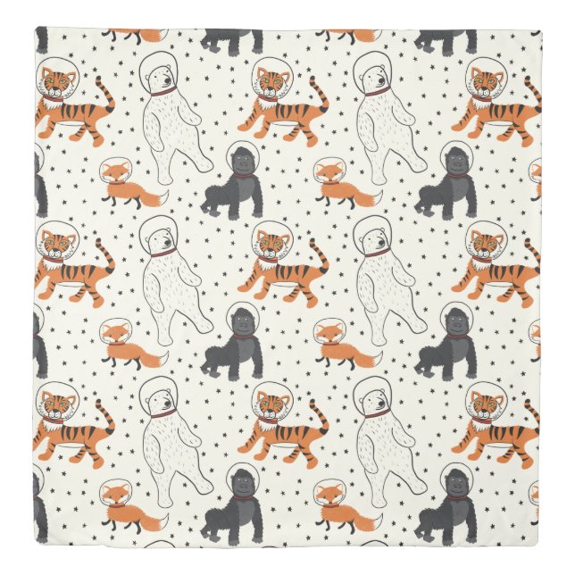 Space is Wild Animal Astronauts Patterned Duvet Cover (Front)