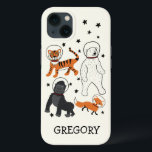 Space is Wild Animal Astronauts Personalized iPhone 13 Case<br><div class="desc">Space is pretty wild, especially when it's filled with some wild animals playing at being astronauts. Features illustrations of a tiger, a fox, a gorilla and a polar bear wearing retro style space helmets with black star graphics. This cell phone case is ready to be personalized with a name in...</div>