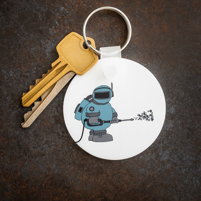 Space Janitor Spraying Stars Sci-Fi Astronaut  Keychain (Creator Uploaded)