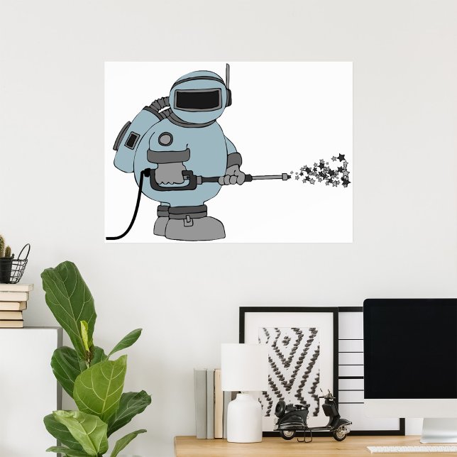 Space Janitor Spraying Stars Sci-Fi Astronaut  Poster (Creator Uploaded)