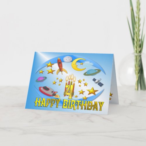Space Journey 4th Birthday Card