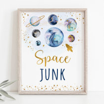 Space Junk Galaxy Blue Gold Birthday Sign