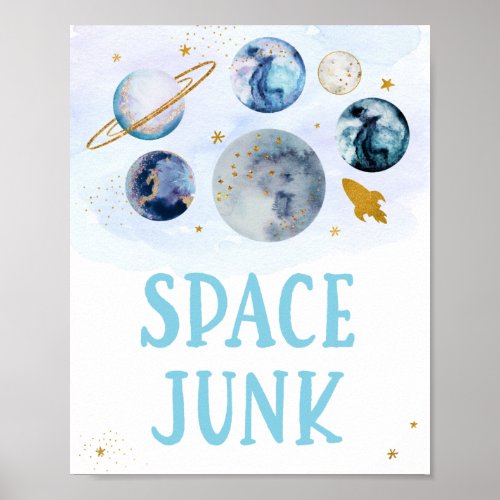 Space Junk Galaxy Blue Gold Space Snacks Sign