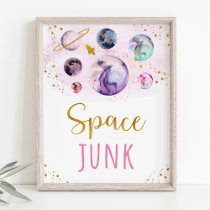Space Junk Pink Gold Snacks Birthday Sign