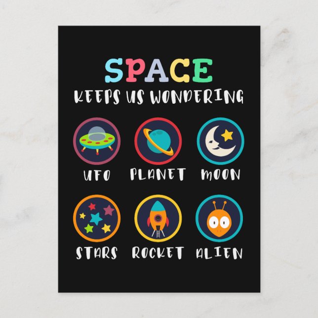 Space keeps us wondering postcard (Front)