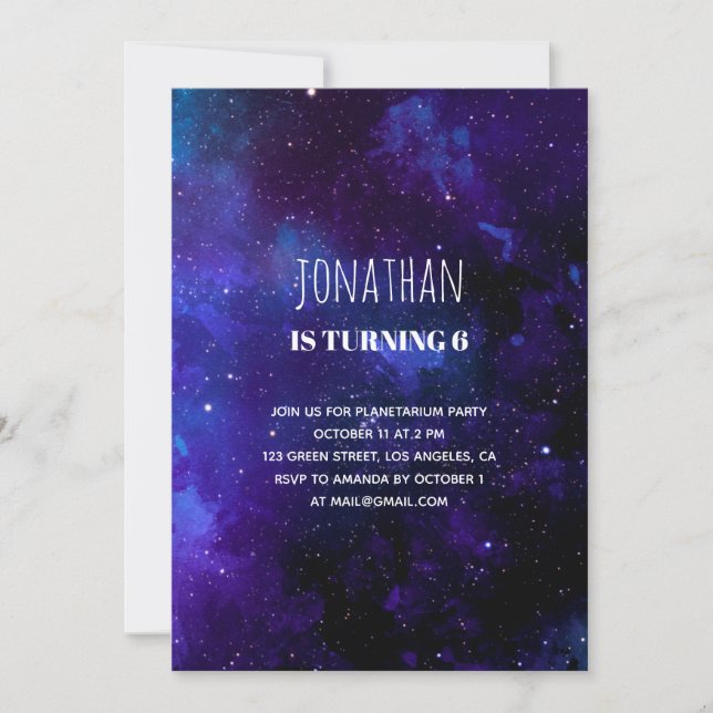 Space kids birthday. Planetarium party. Navy Invitation (Front)
