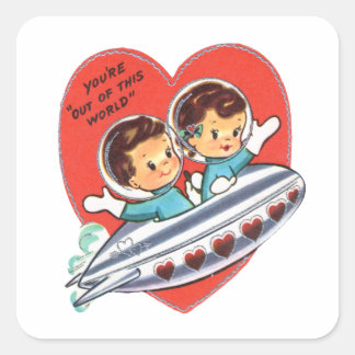 Space Kids Valentine Square Sticker