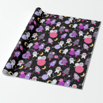 Space Kittens Cat Astronaut Girls Purple Birthday Wrapping Paper