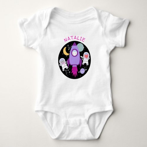 Space Kittens Cat Astronaut Purple Rocket Baby Bodysuit