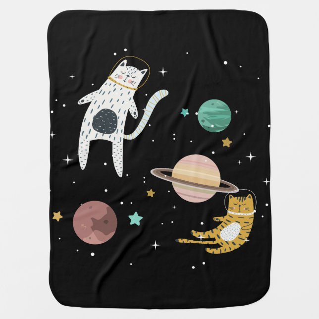 Space kitty and planet baby blanket (Front)