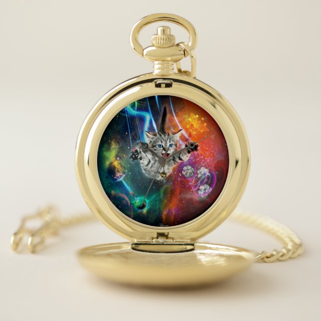 Space Kitty Cat Gold Pocket Watch (Inside)