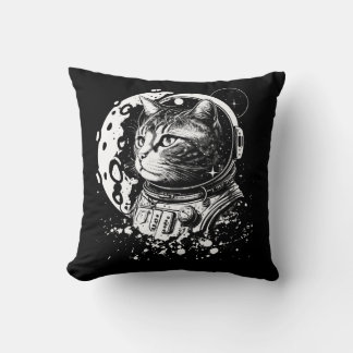 Space kitty with a moon. Astronaut cat Throw Pillow