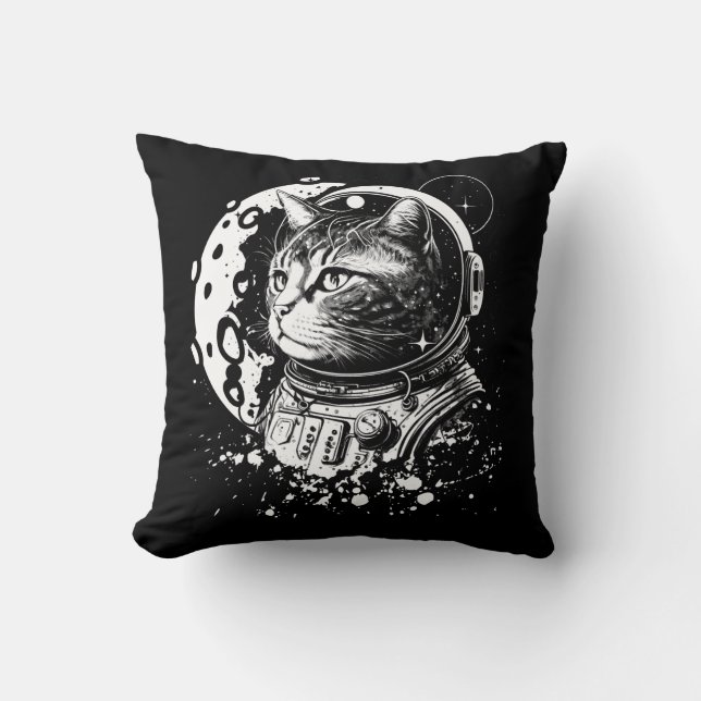 Space kitty with a moon. Astronaut cat Throw Pillow (Front)