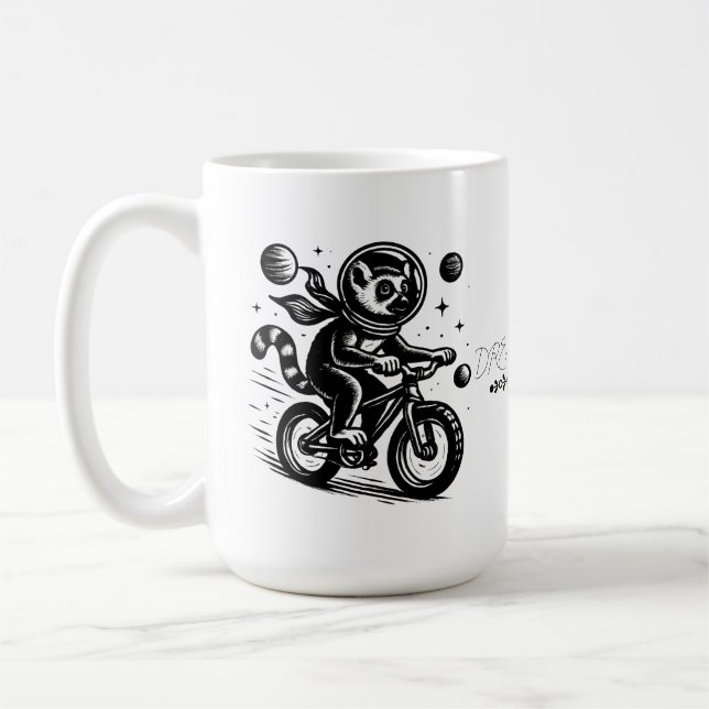 Space Lemur Astronaut Riding Bicycle - Madagascar  Coffee Mug (Left)