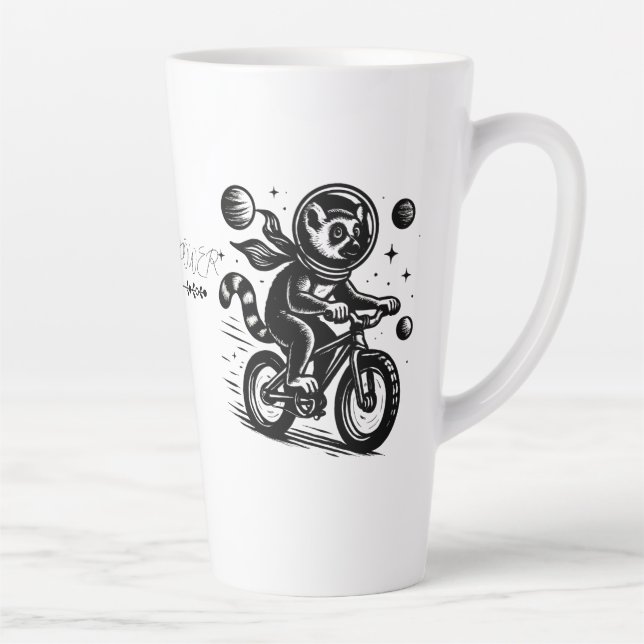 Space Lemur Astronaut Riding Bicycle - Madagascar  Latte Mug (Right)