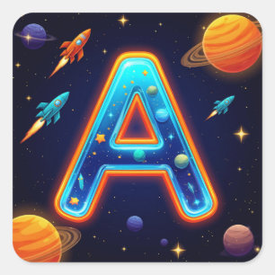 🌠 Space Letter A Galaxy Rockets Stars Planets 🌠 Square Sticker