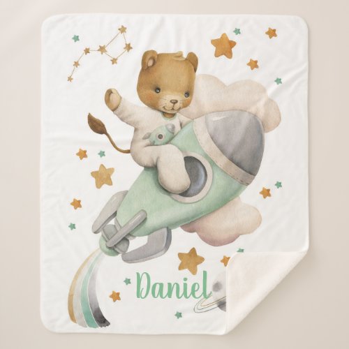 Space Lion Baby Sherpa Blanket