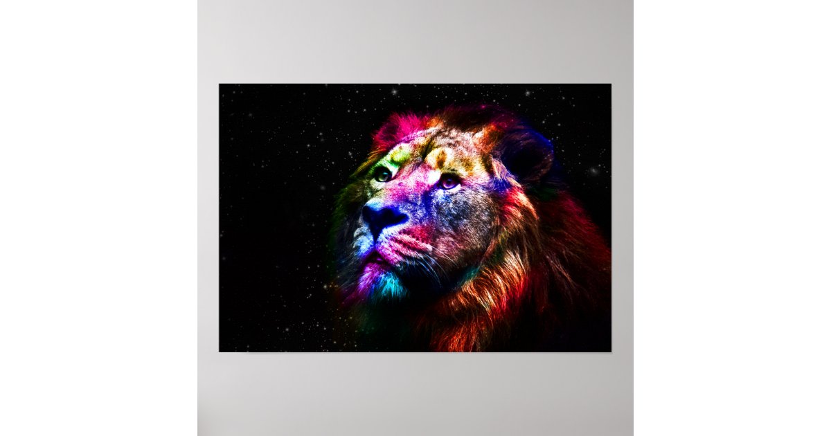 Space Lion Colorful Lion Lion Art Big Cats Poster Zazzle Com