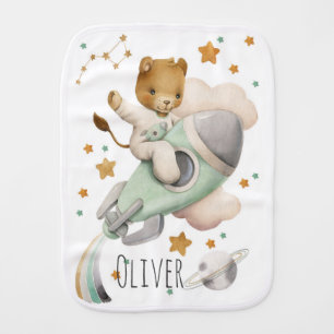 Space lion flies on a rocket baby burp cloth