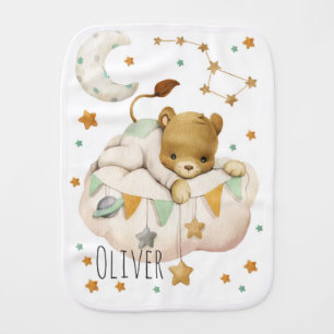 Space lion lies on a cloud baby burp cloth