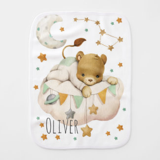 Space lion lies on a cloud baby burp cloth