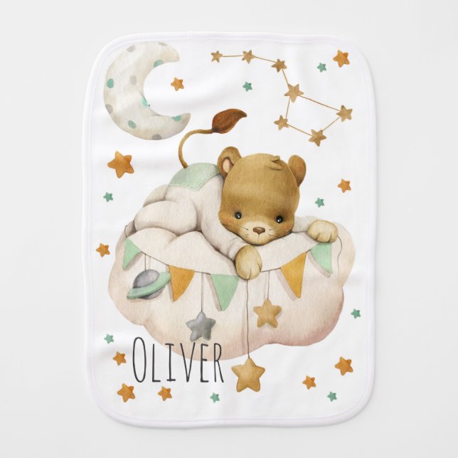 Space lion lies on a cloud baby burp cloth (Front)