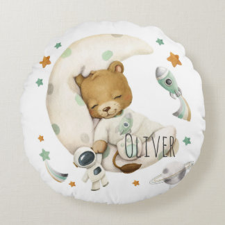 Space lion sleeping on the moon round pillow