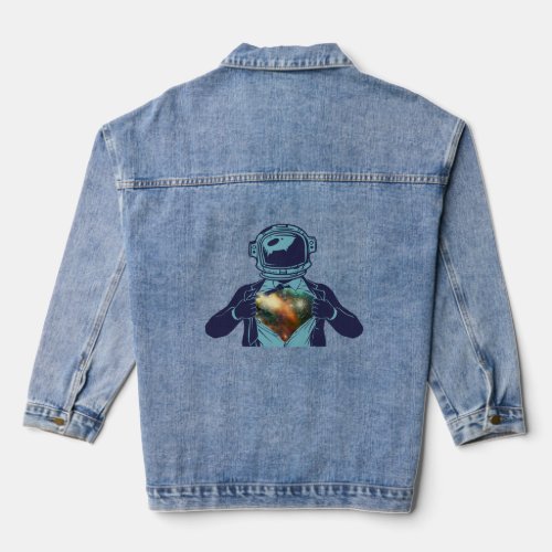 Space Man Opening The Way To The Galaxy Out Of Thi Denim Jacket