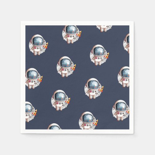 Space Man Rocket Ship Moon Birthday Napkins