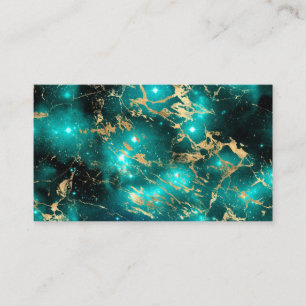 Space Marble Black Green Starry Night Golden Business Card