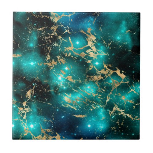 Space Marble Black Green Starry Night Golden Ceramic Tile