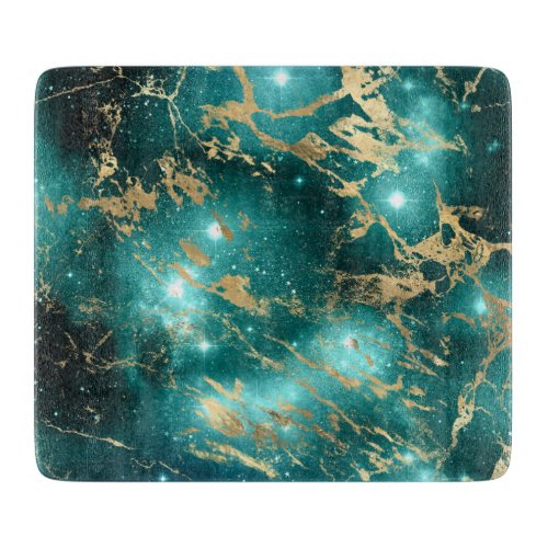 Space Marble Black Green Starry Night Golden Cutting Board