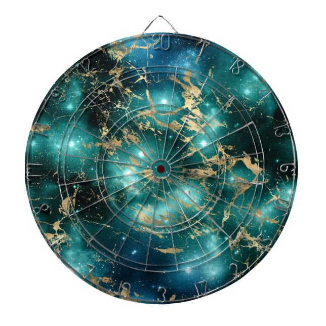 Space Marble Black Green Starry Night Golden Dart Board (Front)