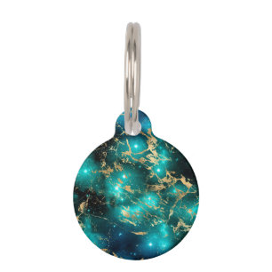Space Marble Black Green Starry Night Golden Pet ID Tag