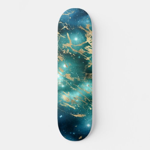 Space Marble Black Green Starry Night Golden Skateboard