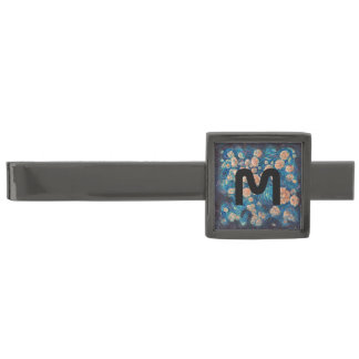 Space Mimosa Golden Nebula Blossom Gunmetal Finish Tie Bar