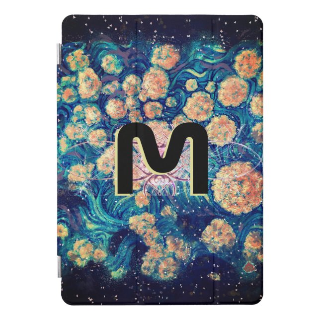 Space Mimosa Golden Nebula Blossom & Monogram iPad Pro Cover (Front)