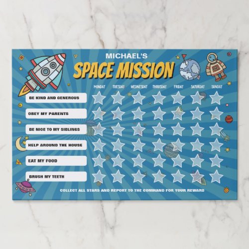 Space Mission Behaviour Chart For 6 weeks Paper Pad