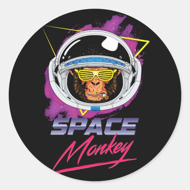 Space Monkey 80s Classic Round Sticker (Front)
